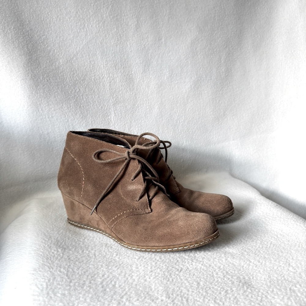 Franco Sarto Women’s Size 9 Brown Leather Suede Lace Up Ankle Wedge Boots